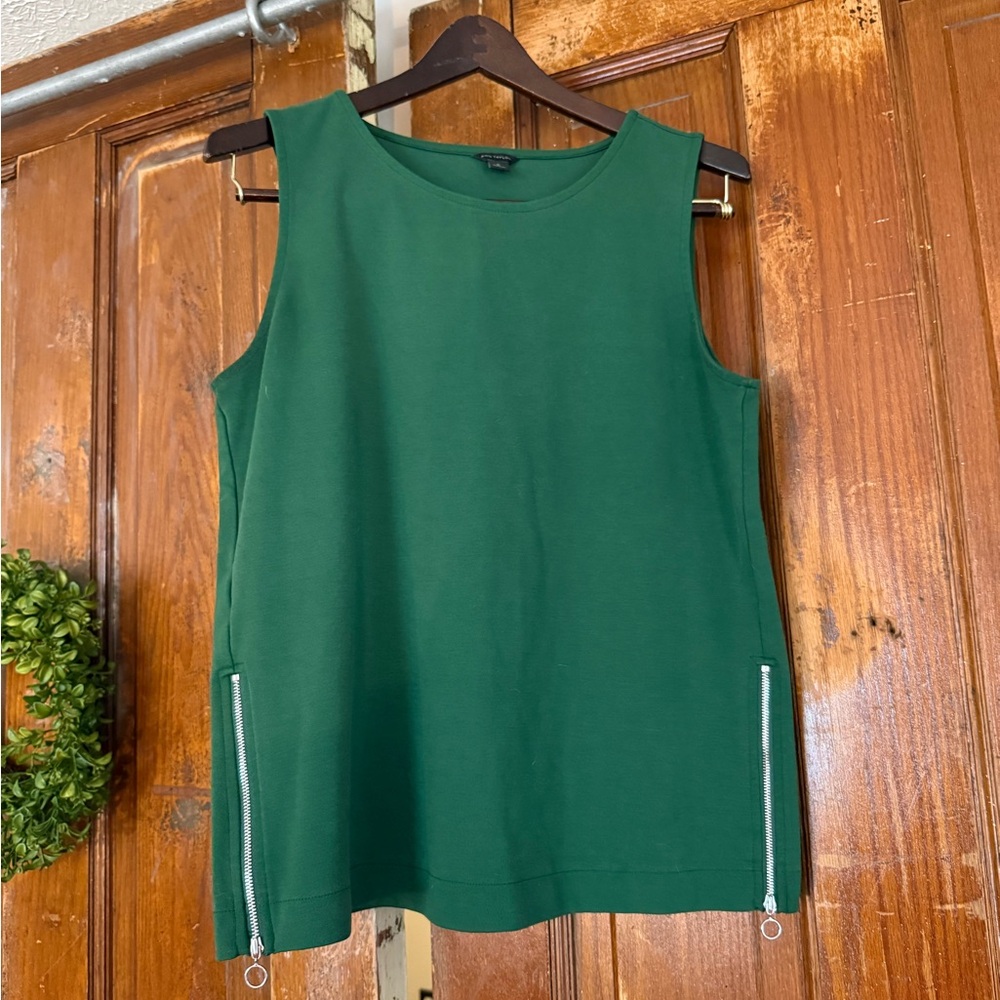 NWOT Ann Taylor Forest Green Tank Top with Zipper Details